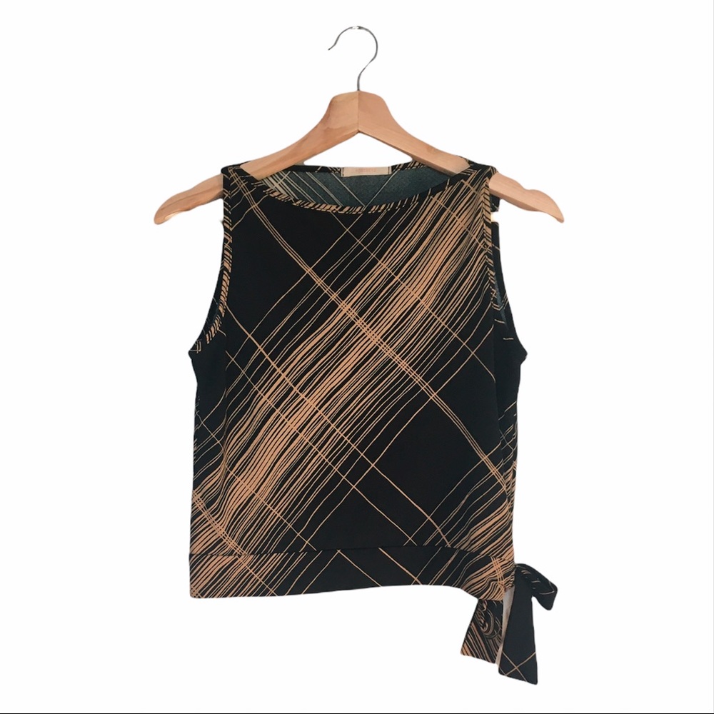 Vintage Y2K Black and Tan Stripe Side Tie Boatneck Top